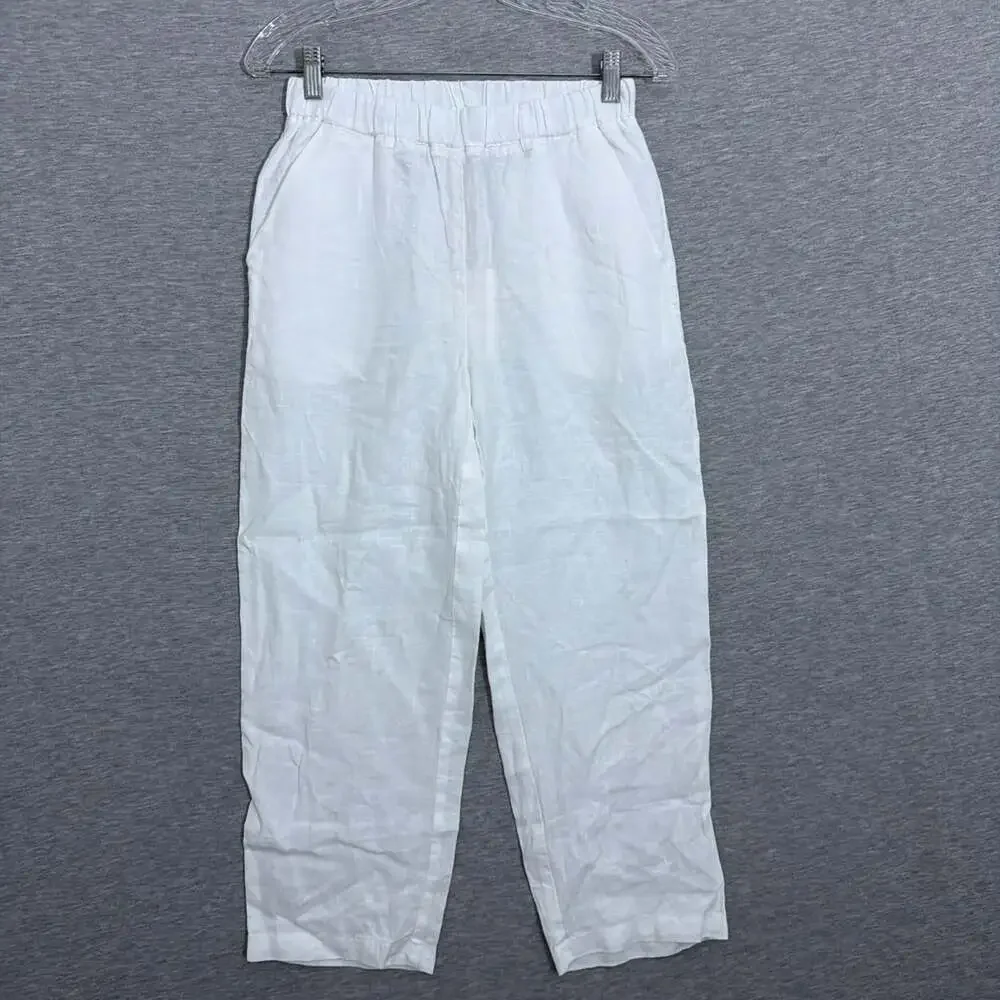Quince Women's Size XS White European Linen Pants E-Waist Pull On